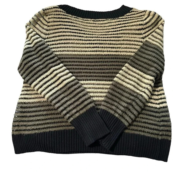 Mac & Jac women's striped knit v-neck see threw sweater size large - Picture 2 of 3